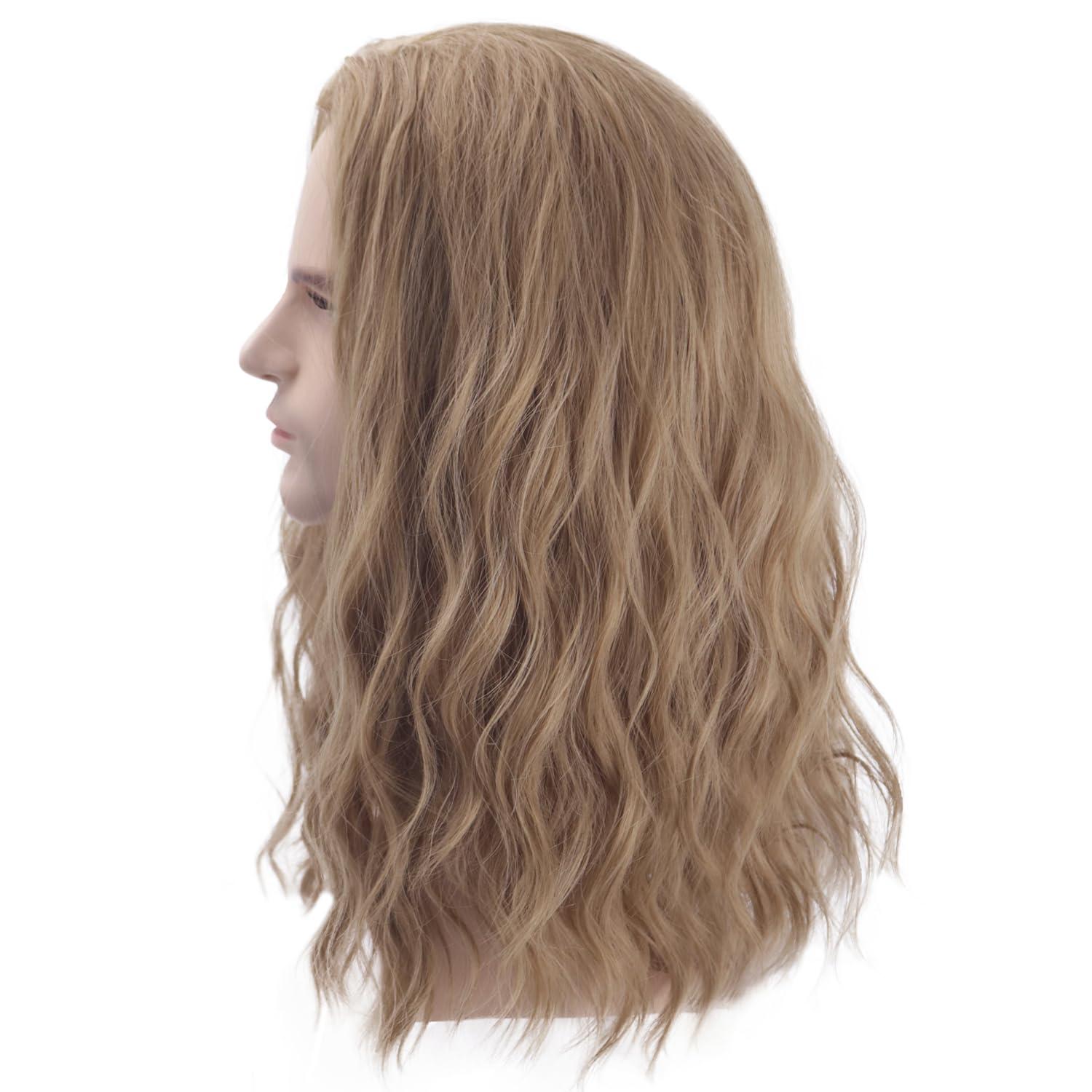 imageMens Light Blonde Wig Long Wavy Blonde Wig for Men Male Shoulder Length Hair Synthetic WigsAsh Blonde