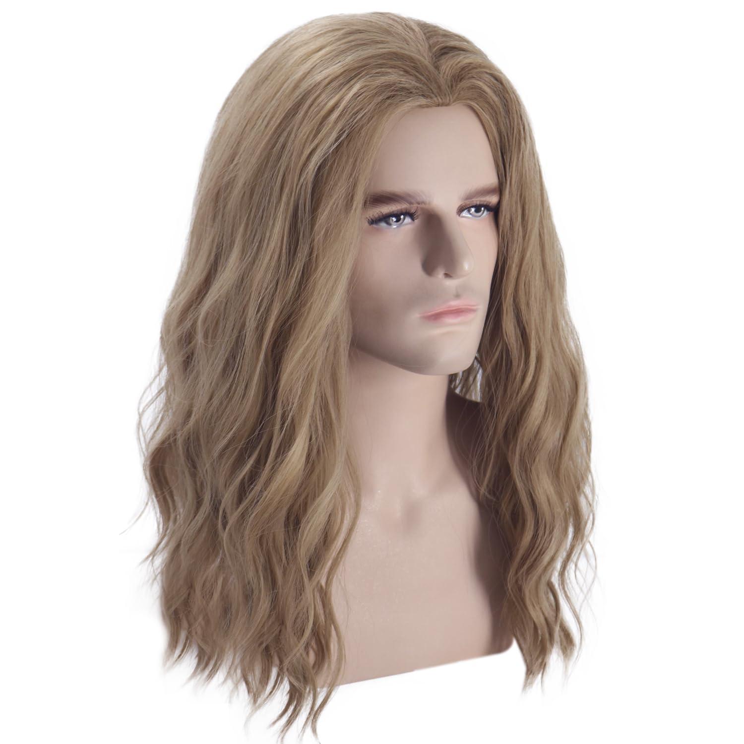imageMens Light Blonde Wig Long Wavy Blonde Wig for Men Male Shoulder Length Hair Synthetic WigsAsh Blonde