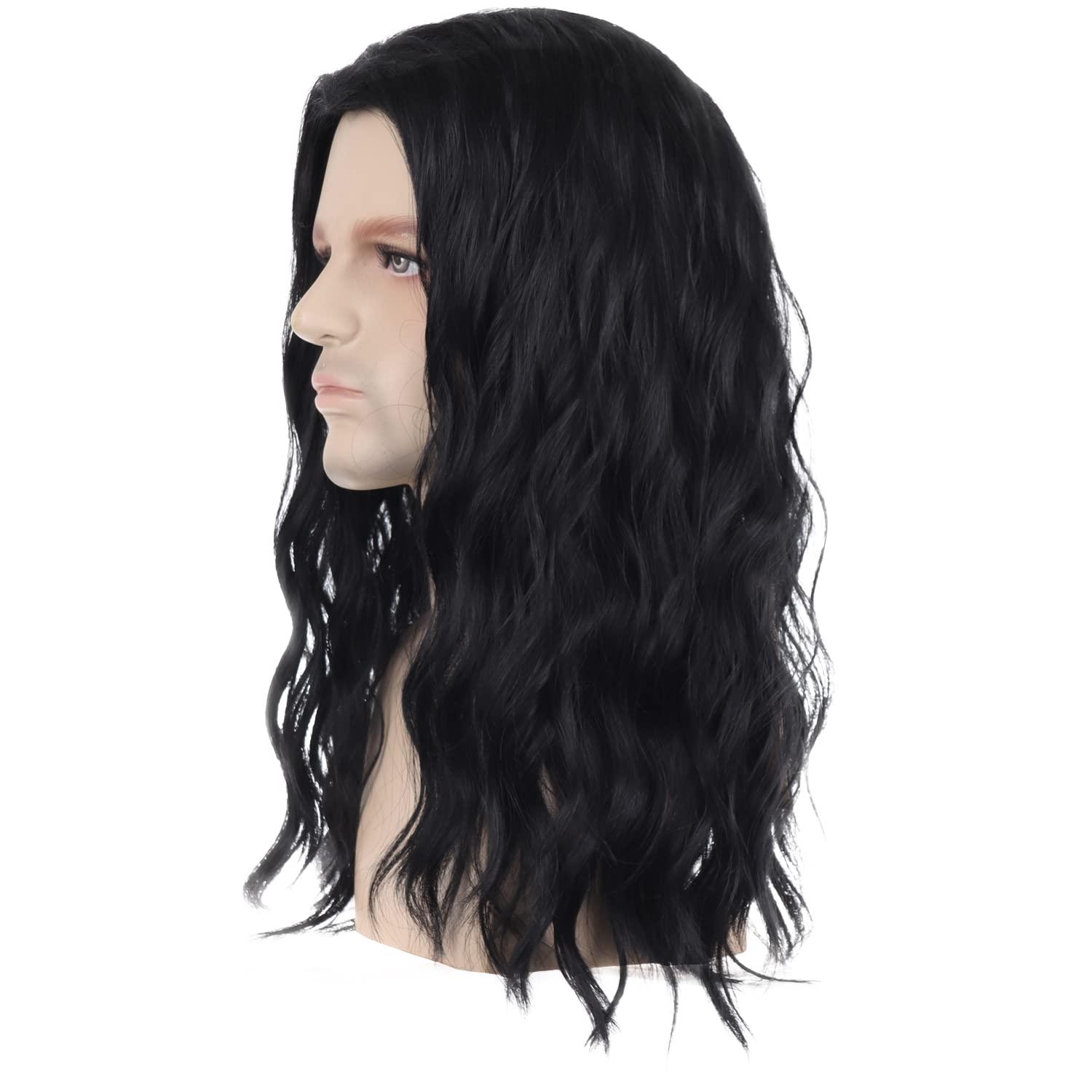 imageMens Light Blonde Wig Long Wavy Blonde Wig for Men Male Shoulder Length Hair Synthetic WigsBlack