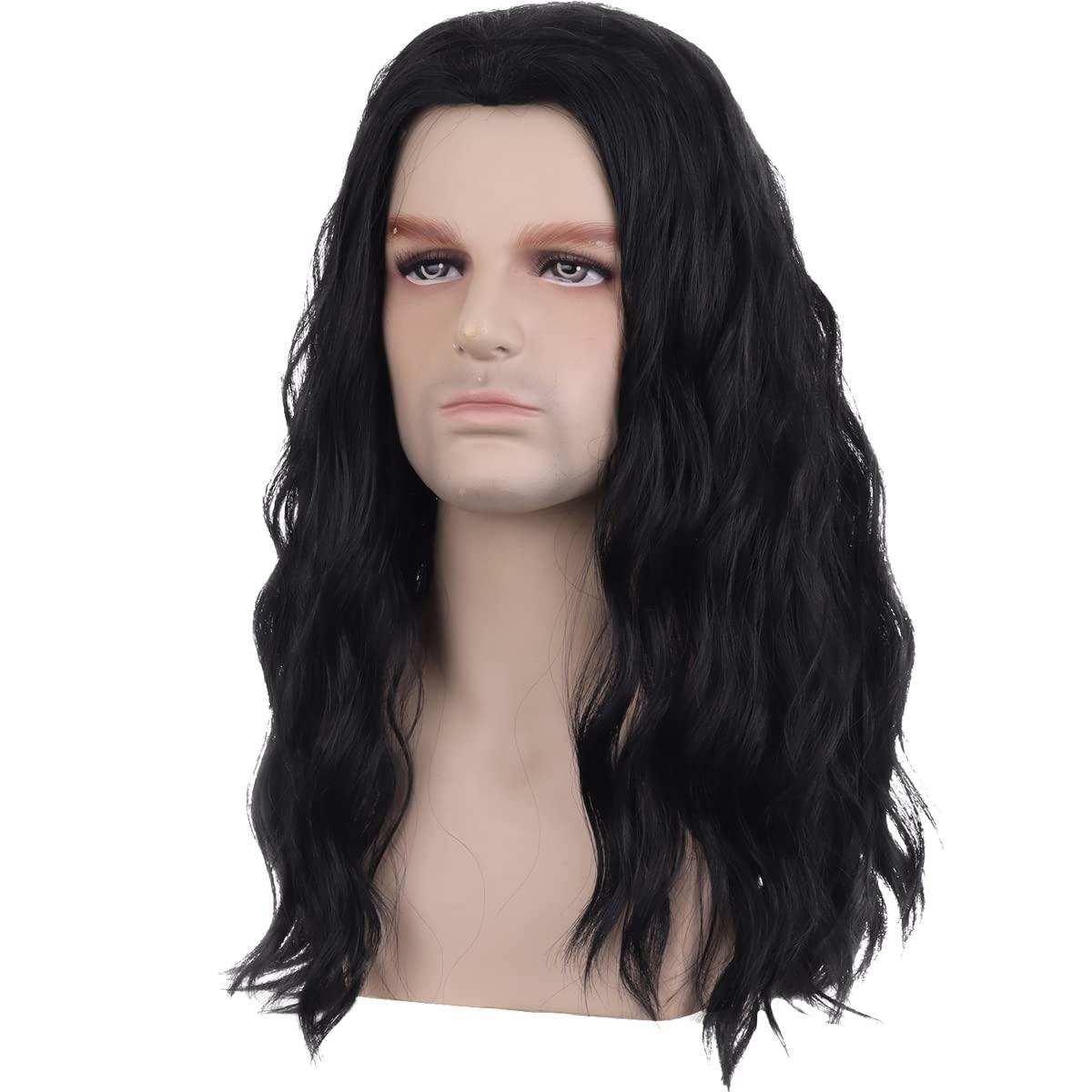 imageMens Light Blonde Wig Long Wavy Blonde Wig for Men Male Shoulder Length Hair Synthetic WigsBlack