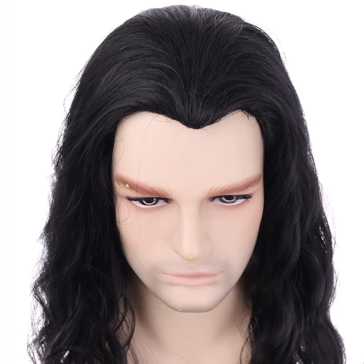 imageMens Light Blonde Wig Long Wavy Blonde Wig for Men Male Shoulder Length Hair Synthetic WigsBlack