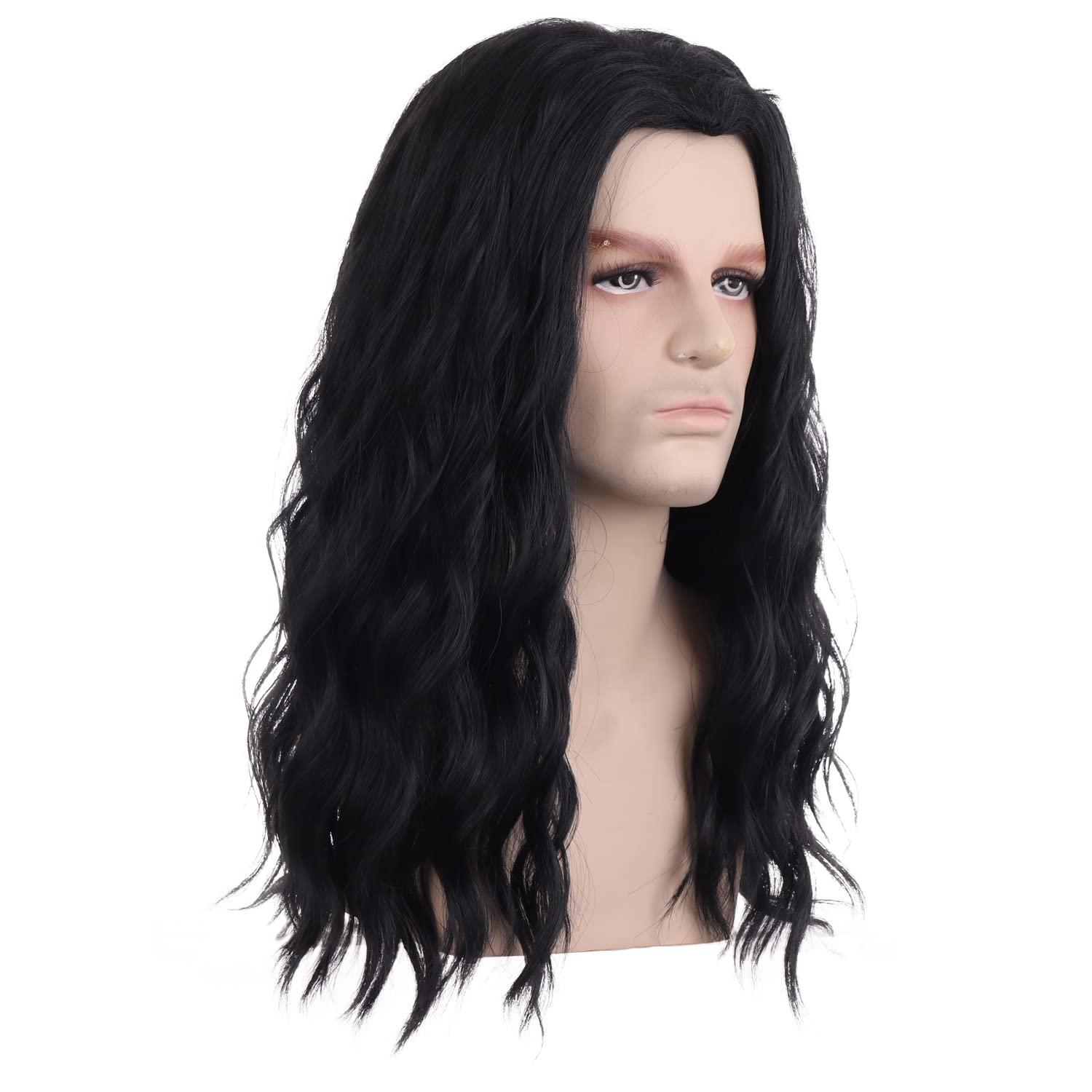 imageMens Light Blonde Wig Long Wavy Blonde Wig for Men Male Shoulder Length Hair Synthetic WigsBlack