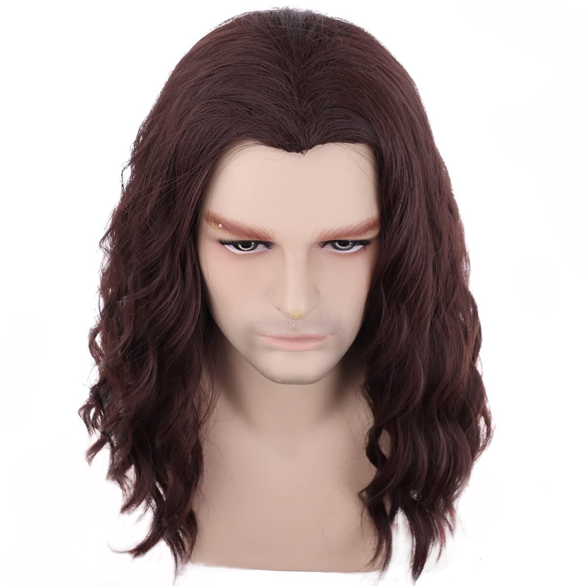 imageMens Light Blonde Wig Long Wavy Blonde Wig for Men Male Shoulder Length Hair Synthetic WigsBrown