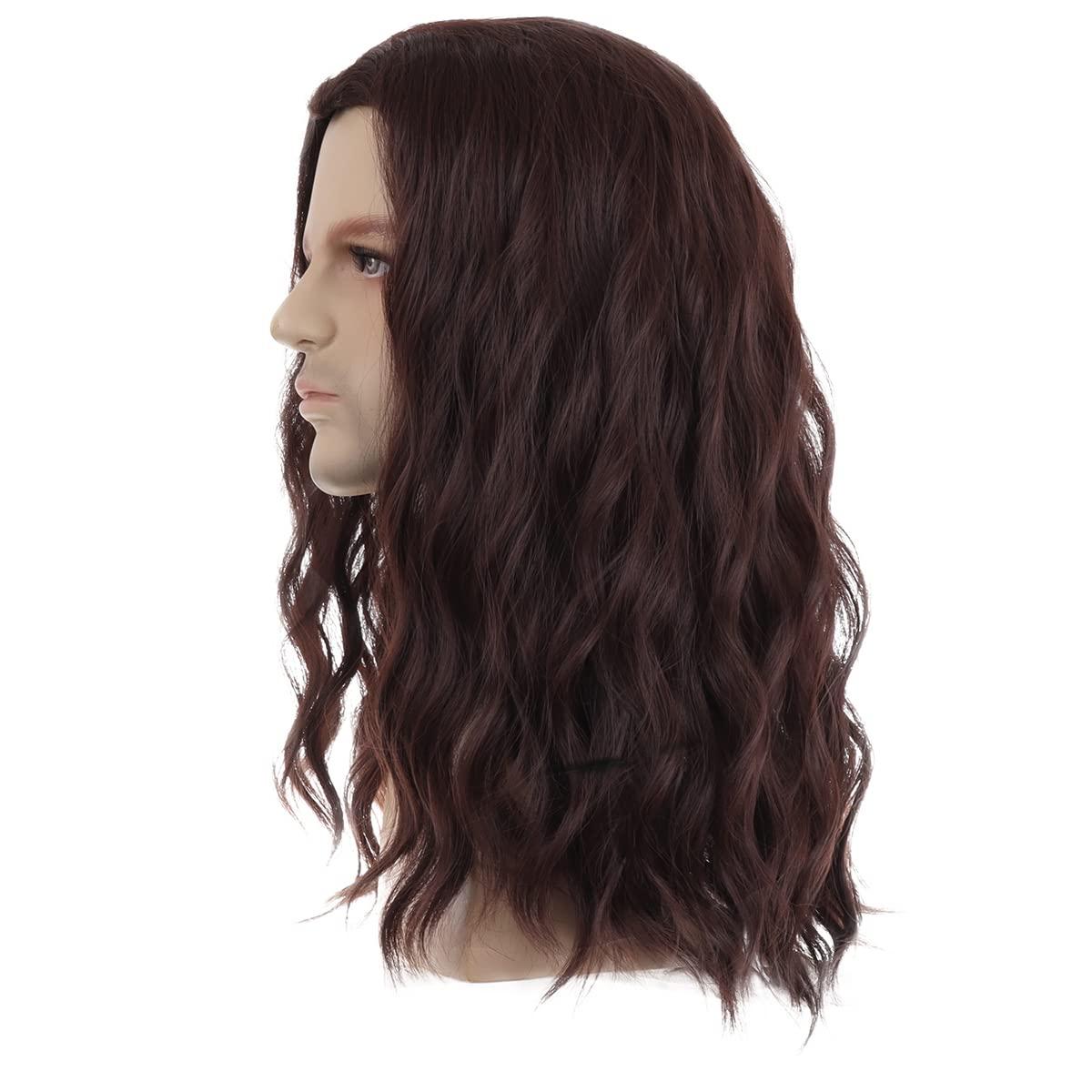 imageMens Light Blonde Wig Long Wavy Blonde Wig for Men Male Shoulder Length Hair Synthetic WigsBrown