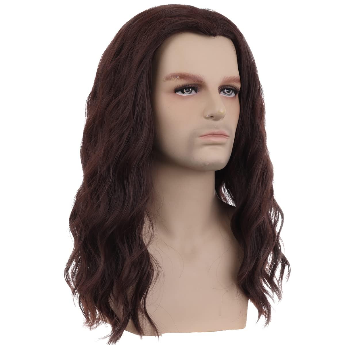 imageMens Light Blonde Wig Long Wavy Blonde Wig for Men Male Shoulder Length Hair Synthetic WigsBrown