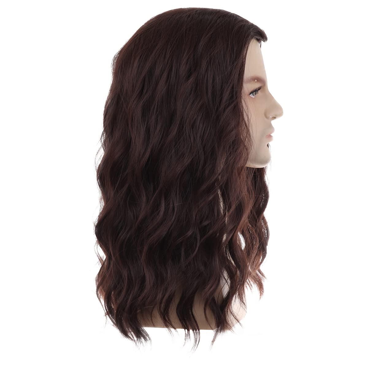 imageMens Light Blonde Wig Long Wavy Blonde Wig for Men Male Shoulder Length Hair Synthetic WigsBrown