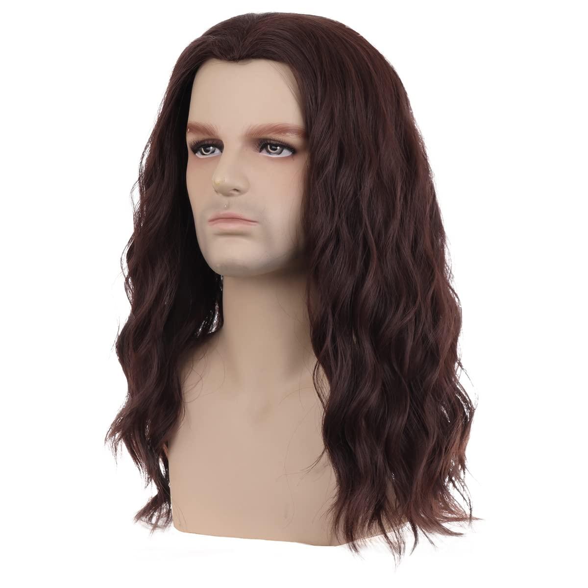 imageMens Light Blonde Wig Long Wavy Blonde Wig for Men Male Shoulder Length Hair Synthetic WigsBrown