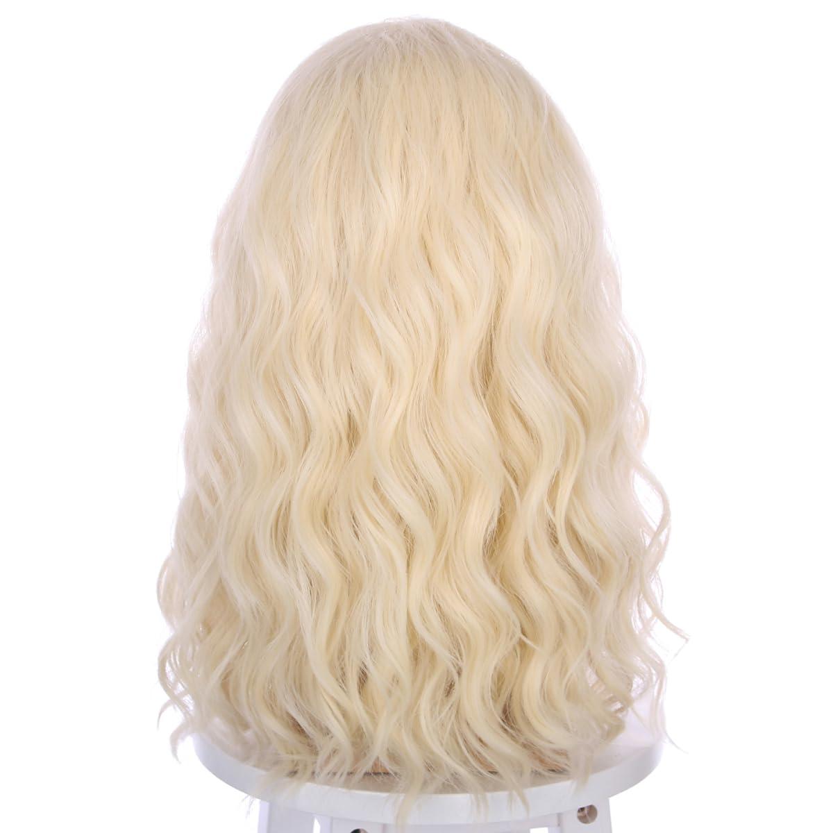 imageMens Light Blonde Wig Long Wavy Blonde Wig for Men Male Shoulder Length Hair Synthetic WigsLight Blonde