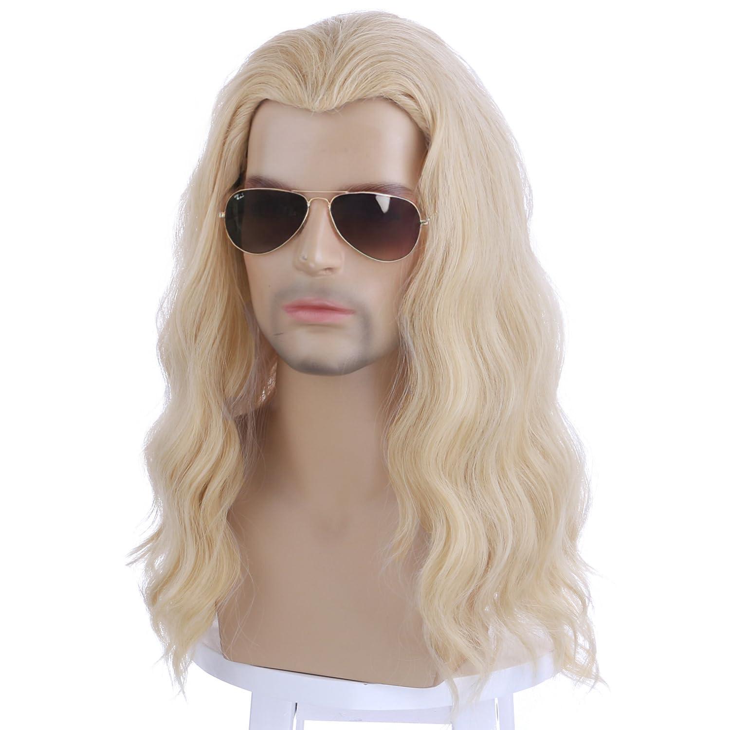 imageMens Light Blonde Wig Long Wavy Blonde Wig for Men Male Shoulder Length Hair Synthetic WigsMixed Blonde