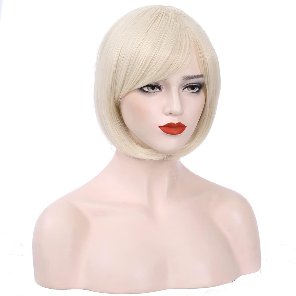 imagePlatinum White Bob Wig Short Platinum Wig with Bangs for Women and Girls Synthetic Bob Wig Platinum