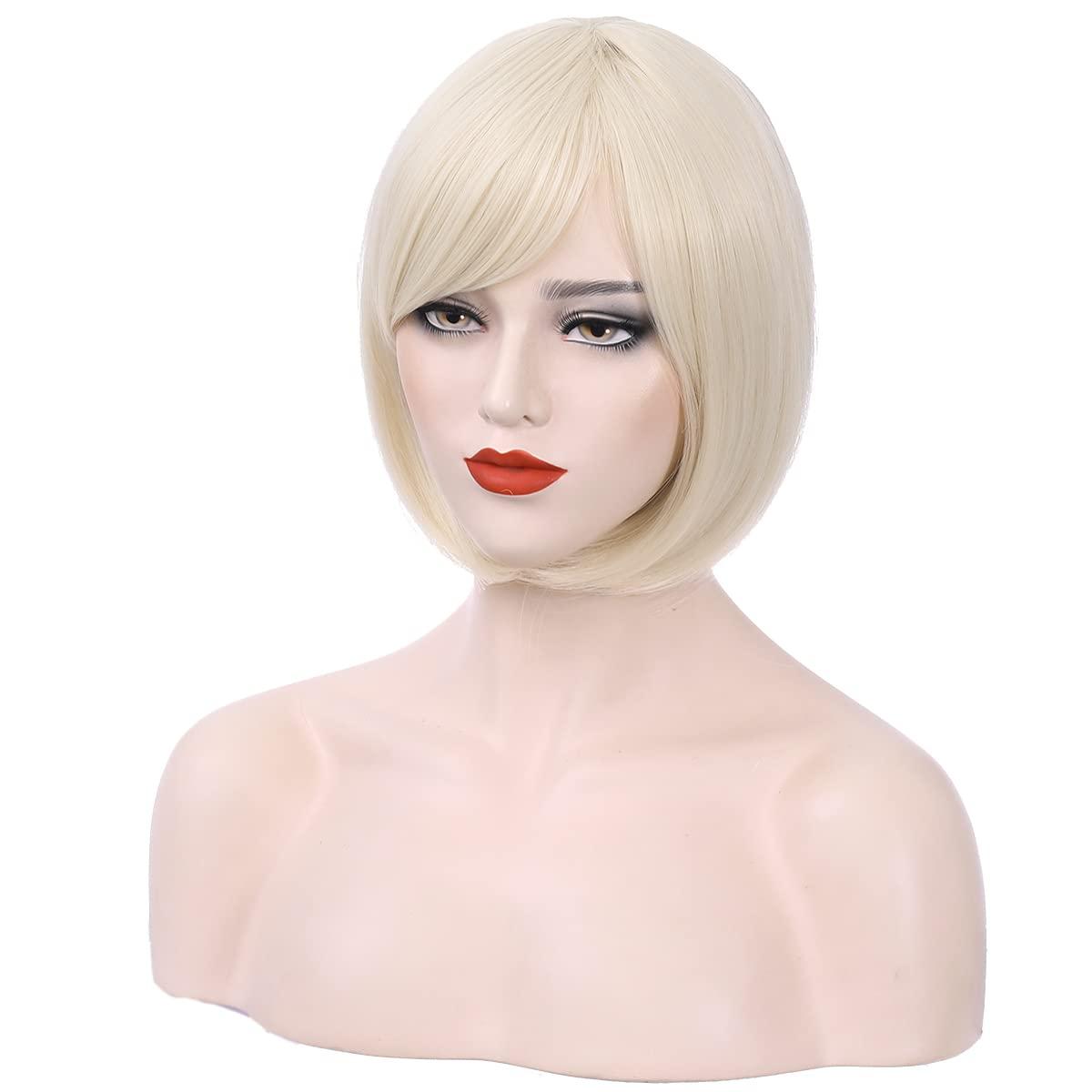 imagePlatinum White Bob Wig Short Platinum Wig with Bangs for Women and Girls Synthetic Bob Wig Platinum