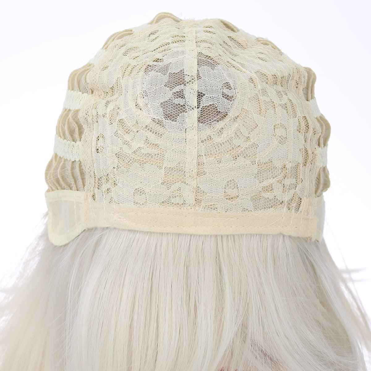 imagePlatinum White Bob Wig Short Platinum Wig with Bangs for Women and Girls Synthetic Bob Wig Platinum