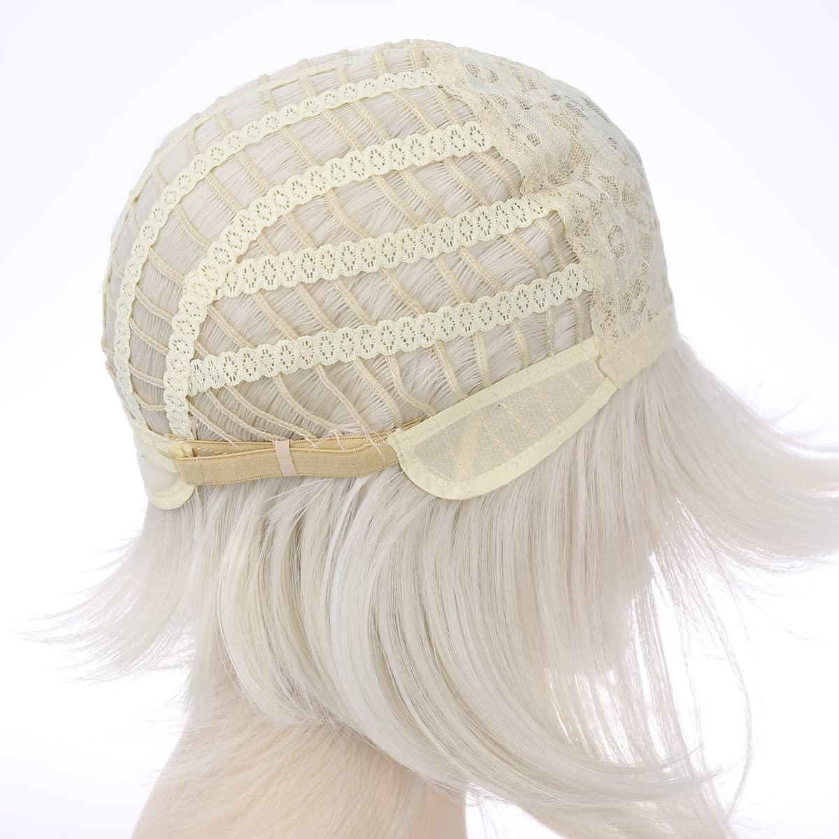 imagePlatinum White Bob Wig Short Platinum Wig with Bangs for Women and Girls Synthetic Bob Wig Platinum