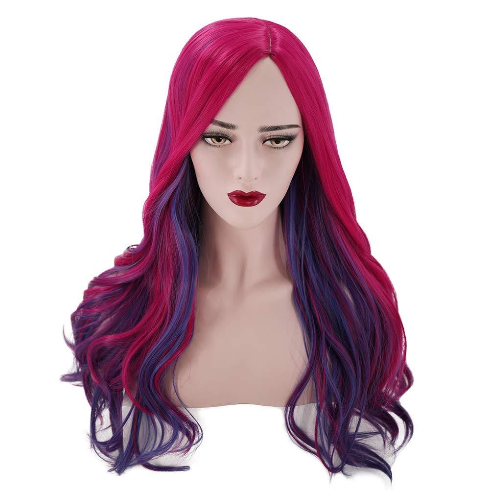 imagePurple Pink Wig Long Wavy Wig Purple and Hot Pink Wigs for Women Heat Resistant Synthetic Hair Womens Costume Cosplay Party WigsPurple Pink