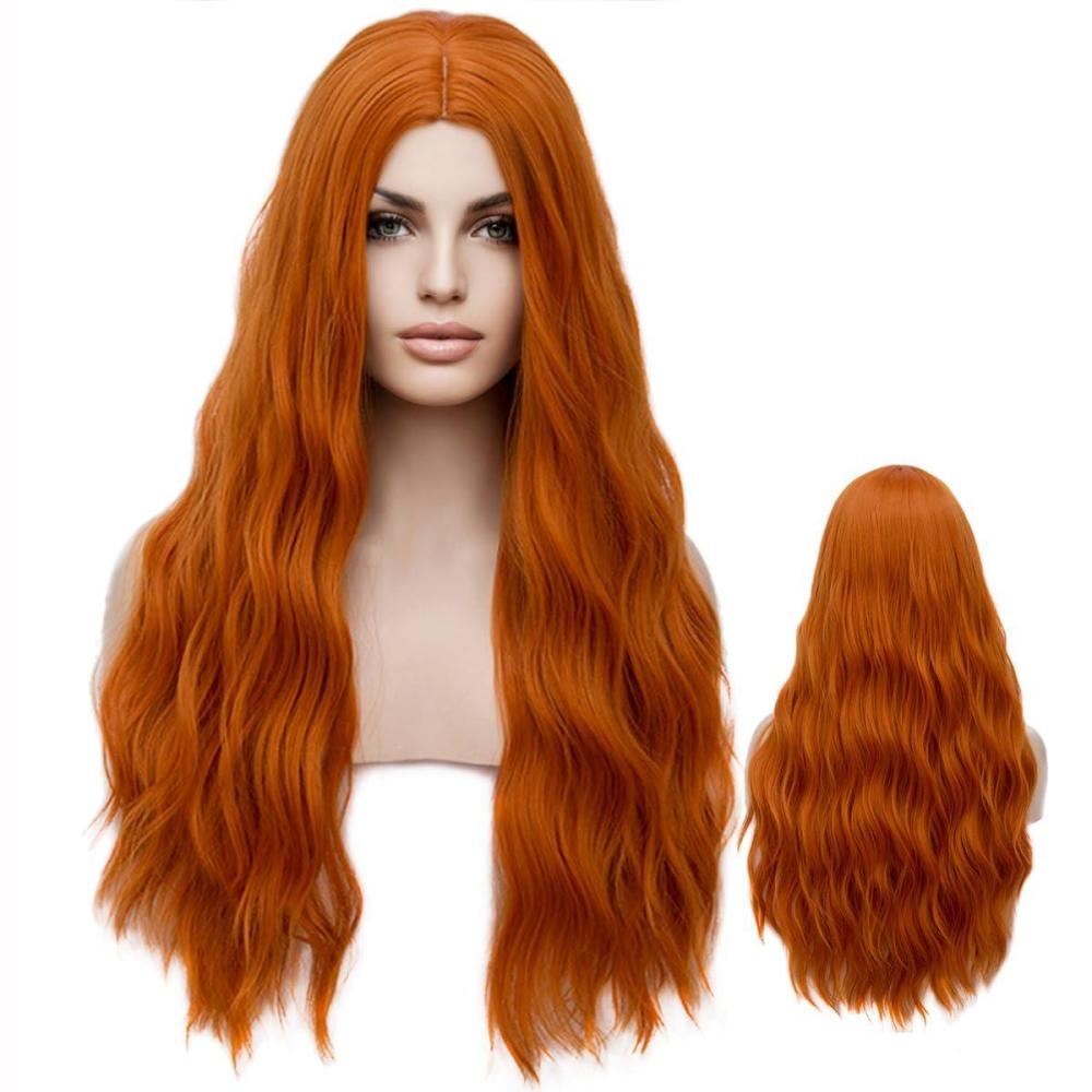 image27 Inches Orange Wig Long Wavy Wig Dark Orange Wig for Women Girls Milddle Part Ginger Wig Heat Resistant Synthetic Hair Cosplay Wig OrangeOrange