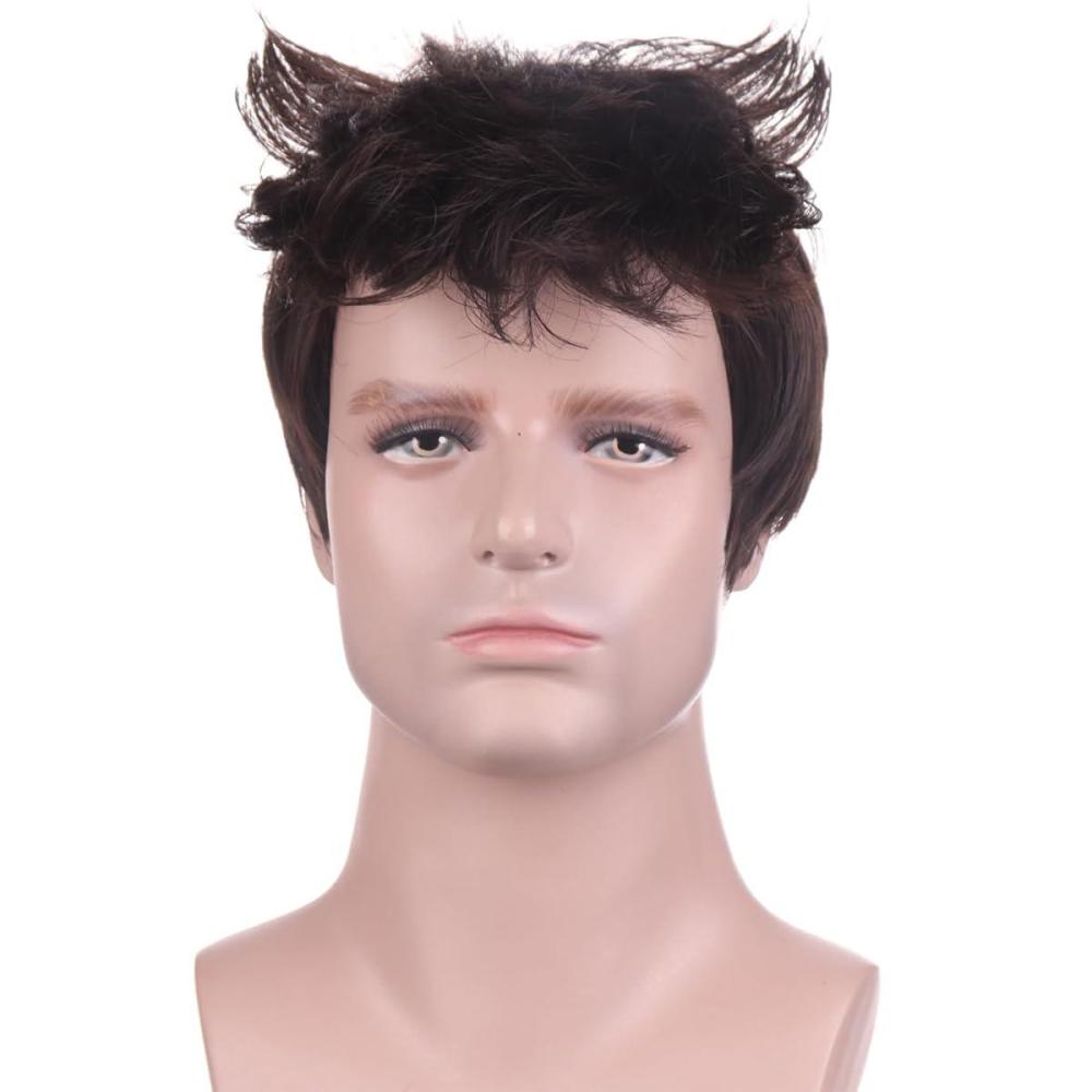 image80s Brown Male Wig Mens Mullet Punk Rocker Light Brown Curly Wig Cosplay Halloween Synthetic HairBrown