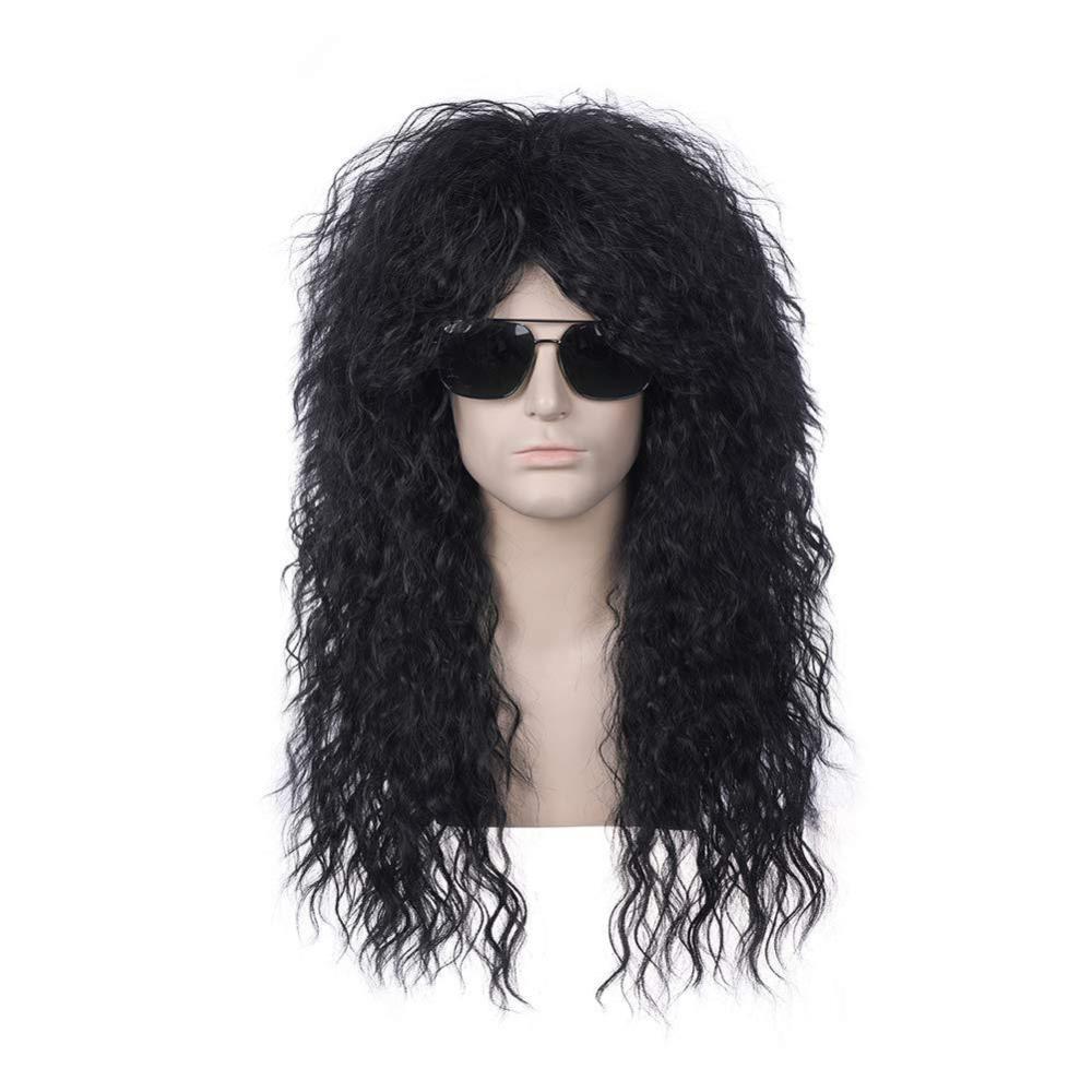 imageBlack 80s Men Wig 70s Heavy MetalMullet Rocker Wig for Men Women Cosplay Party UseBlack