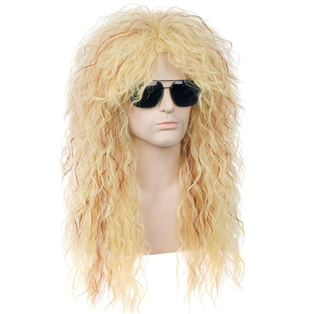 imageBlack 80s Men Wig 70s Heavy MetalMullet Rocker Wig for Men Women Cosplay Party UseBlonde