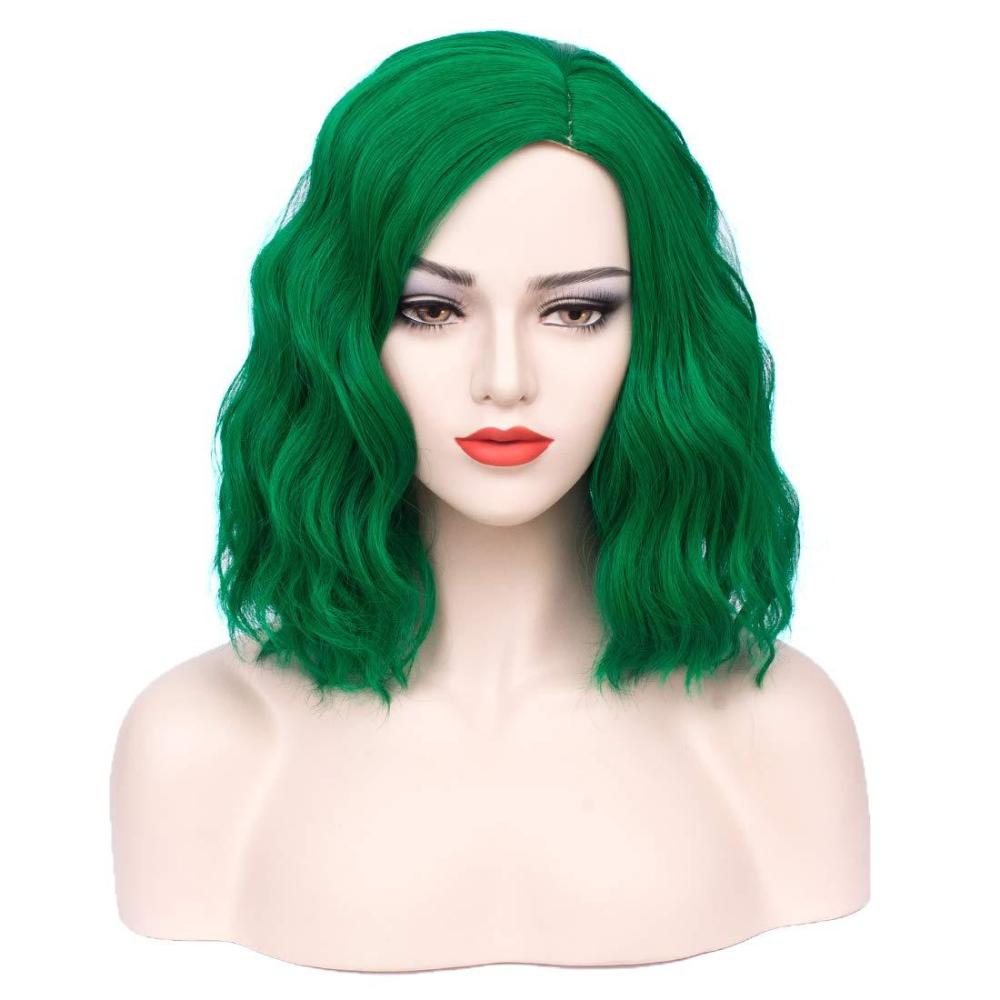 imageBlack White Wig Short Wavy Wig Black and White Wig Women Girls Split Wig Two Color Wig Shoulder Length Rose Net Curly Synthetic Cosplay Party Costume Wig Black and WhiteDark Green