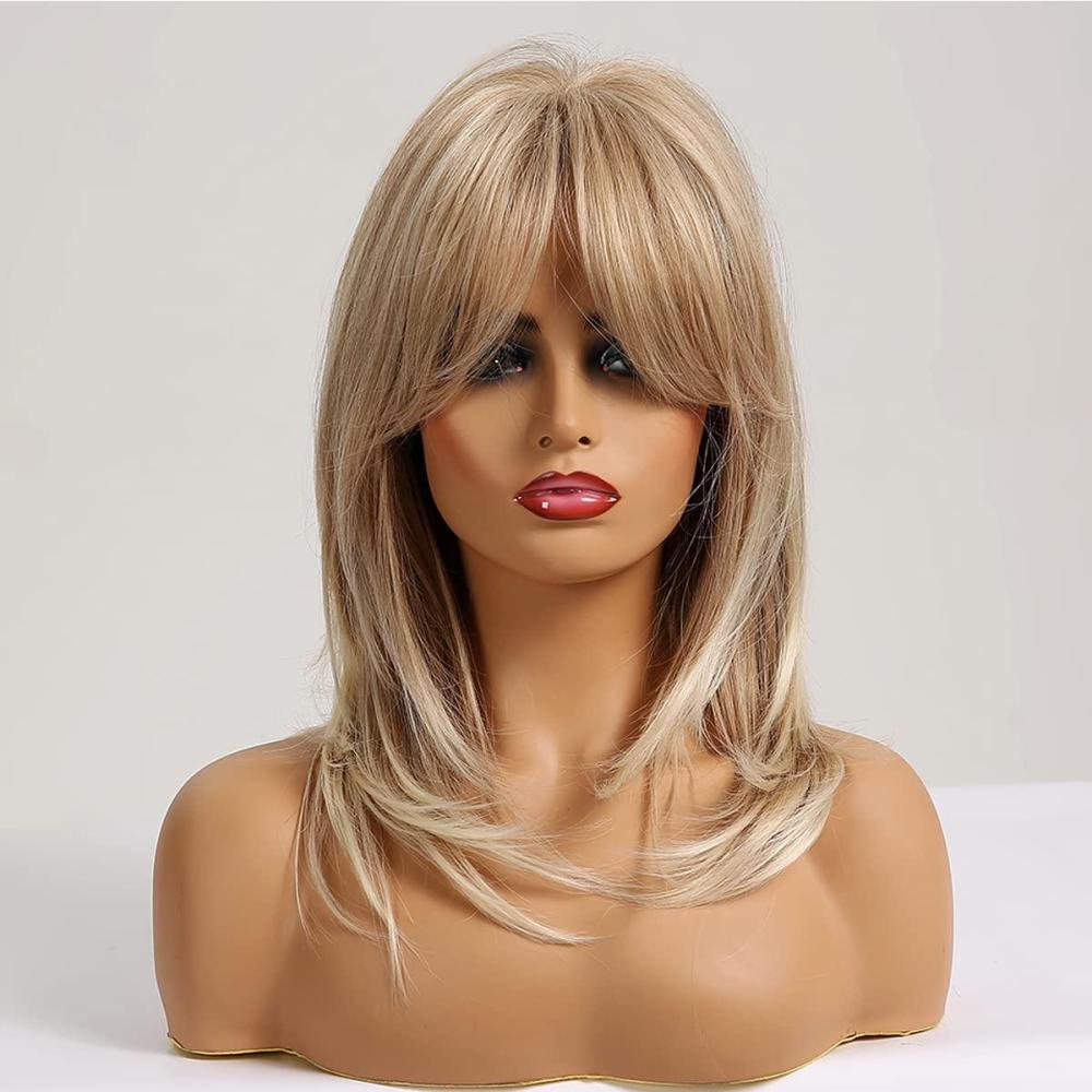 imageBlack and Blonde Wig Two Tone Short Curly Black Blonde Wig With Bangs Split Wigs for Women Heat Resistant Synthetic Hair Two Color Cosplay Party Wigs Half Blonde Half BlackBlonde
