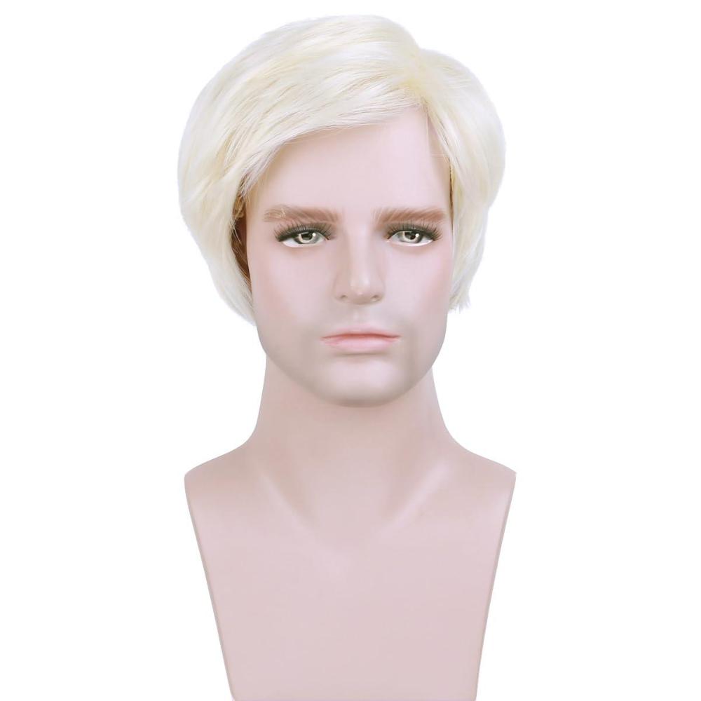 imageBlonde Mens Wigs Short Straight Layer Wigs for Men Male Blonde Short Wig Natural Synthetic Hair Wig Cosplay Party Costume WigLight Blonde