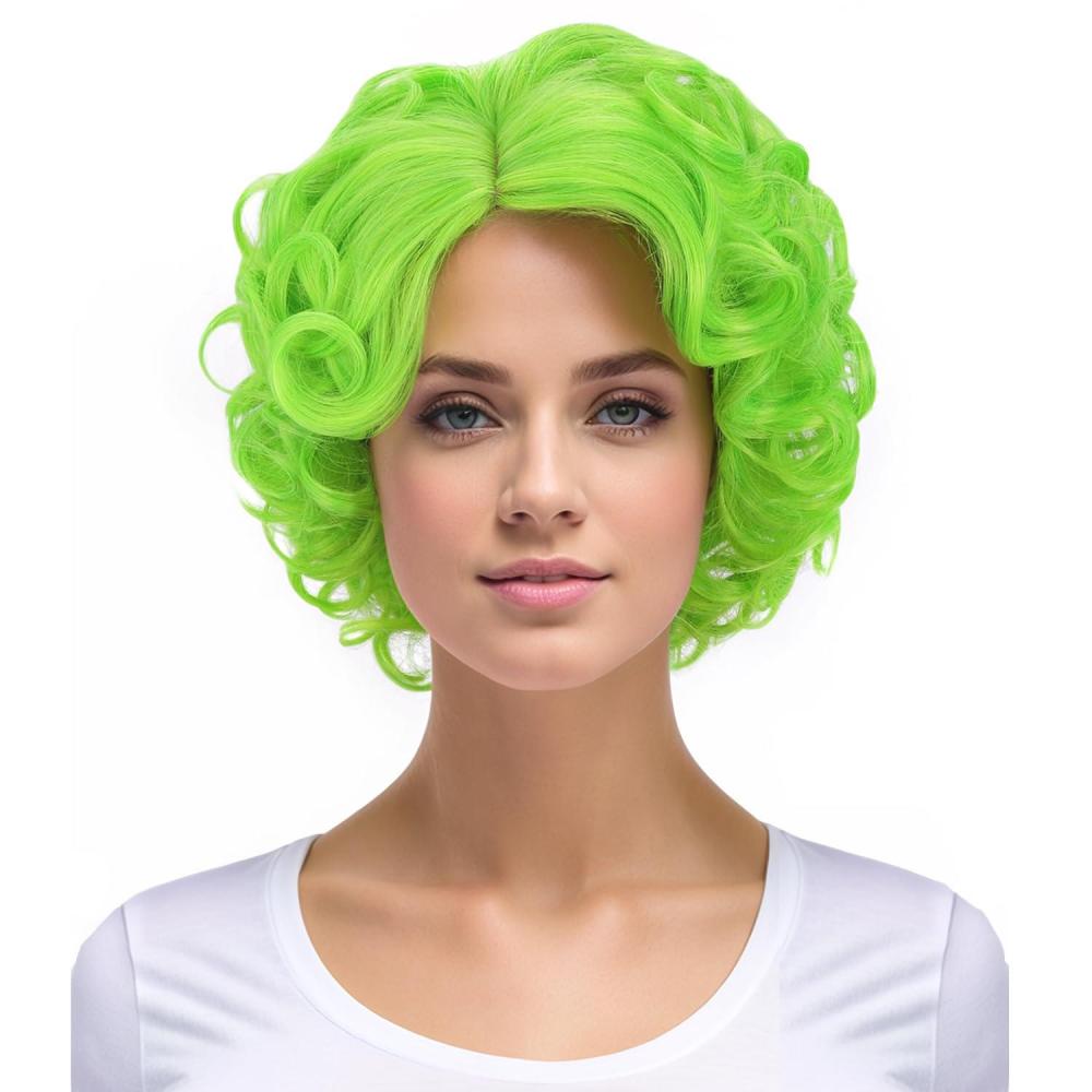 imageBlonde Wig Short Curly Blonde Wig for Women and Girls Natural Wavy Heat Resistant Synthetic Hair Halloween Cosplay Party Costume Daily Wig Platinum BlondeLime Green