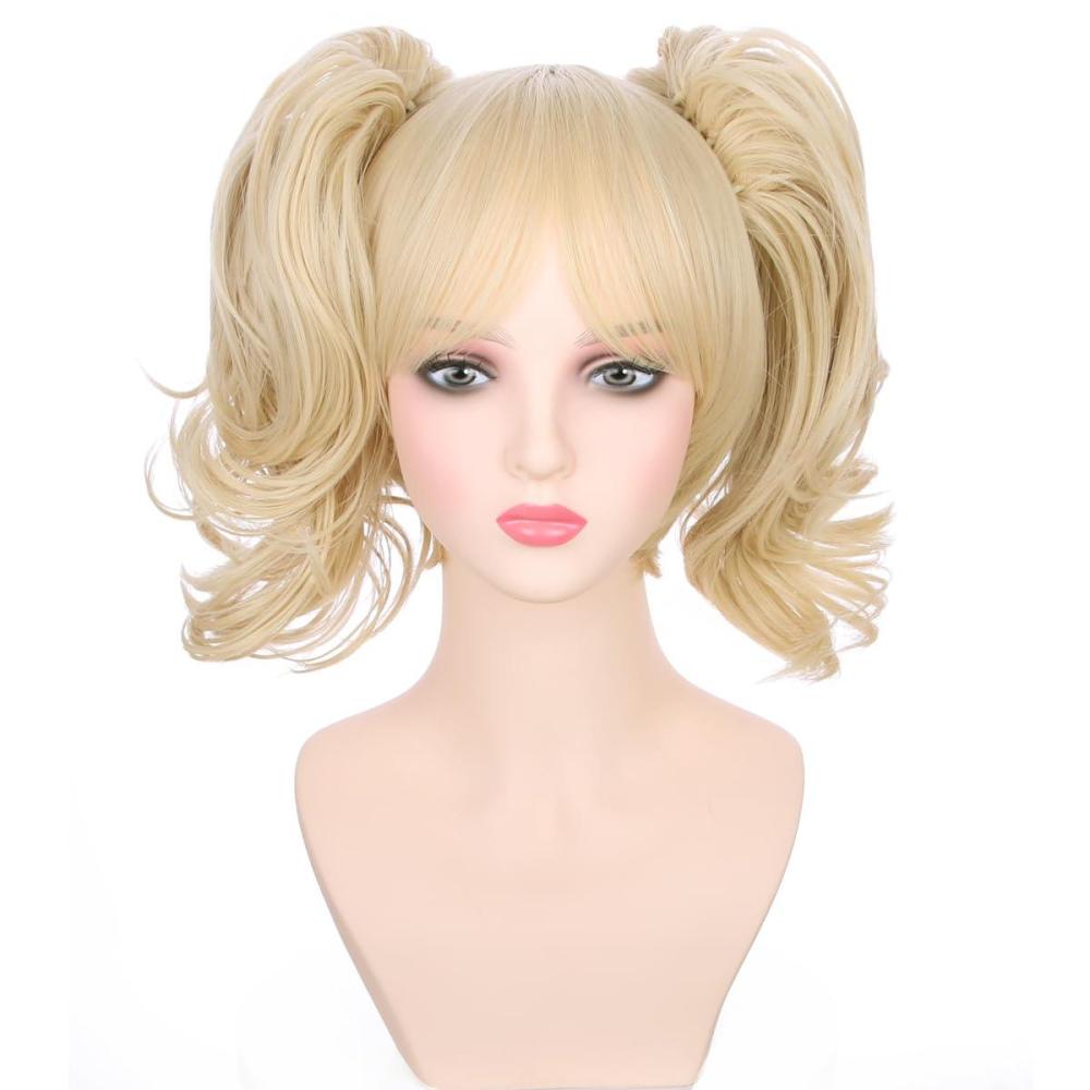 imageBlonde Wig for Kids Girls Short Blonde Ponytail Wig for Child Include 2 Detachable Buns with Clips Synthetic Cosplay Costume WigsBlonde