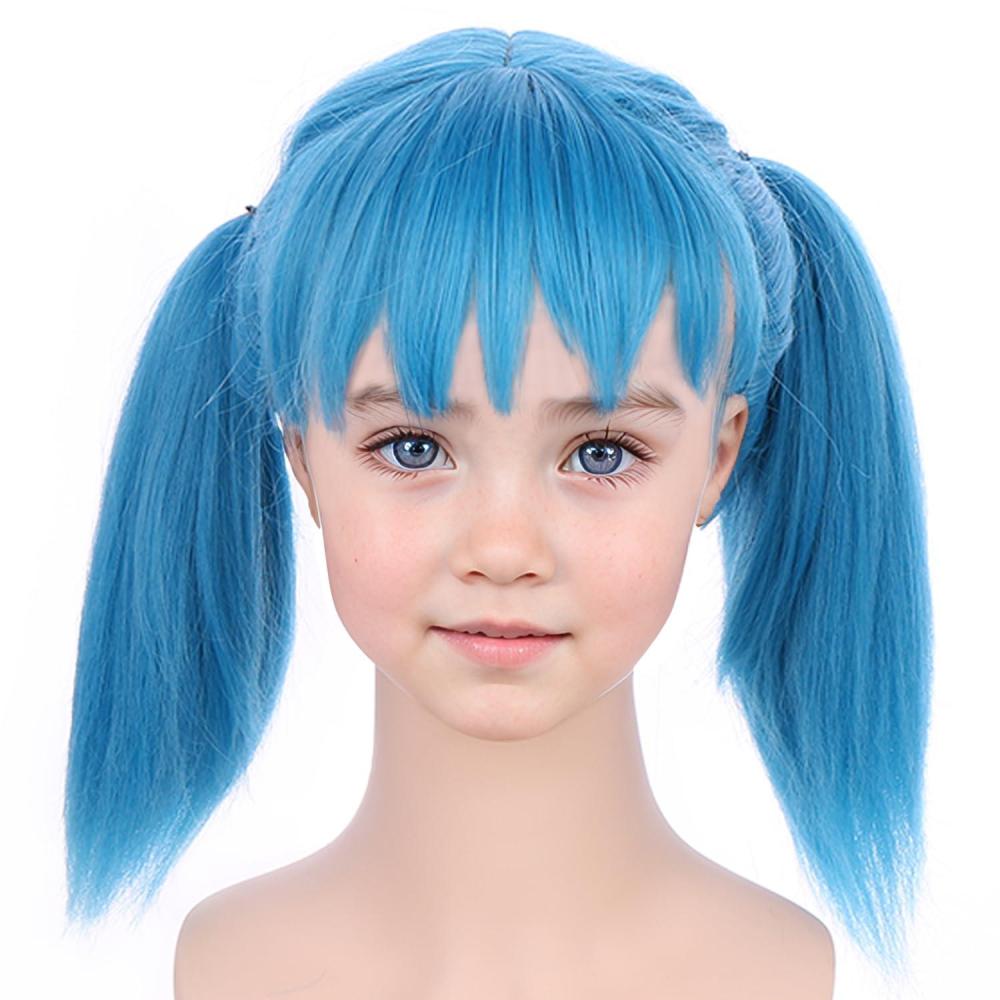 imageBlonde Wig for Kids Girls Short Blonde Ponytail Wig for Child Include 2 Detachable Buns with Clips Synthetic Cosplay Costume WigsBlue