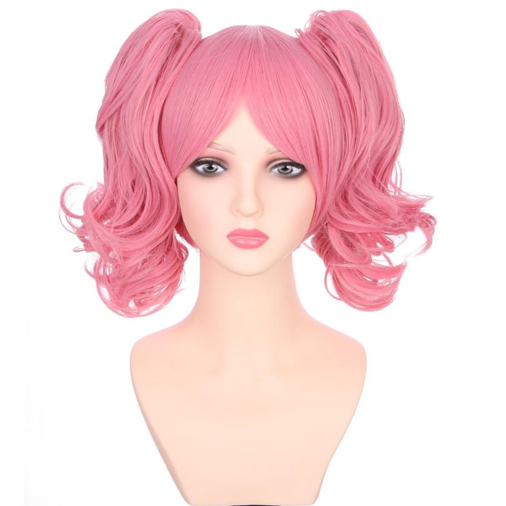 imageBlonde Wig for Kids Girls Short Blonde Ponytail Wig for Child Include 2 Detachable Buns with Clips Synthetic Cosplay Costume WigsPink