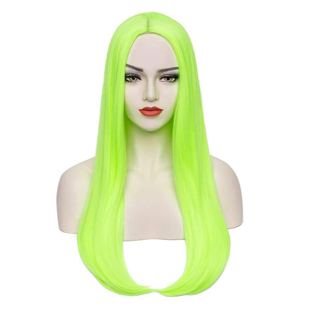 imageFluorescent Green Long Straight Wig Lime Green Wig for Women Middle Part Silky Straight HairFluorescent Green