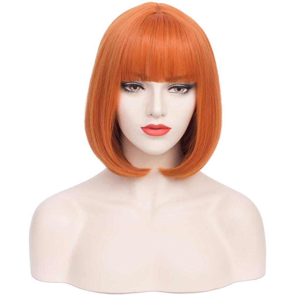 imageGinger Bob Wig for Women Short Orange Bob Wig with Bangs Short Straight Synthetic WigsGingerOrange