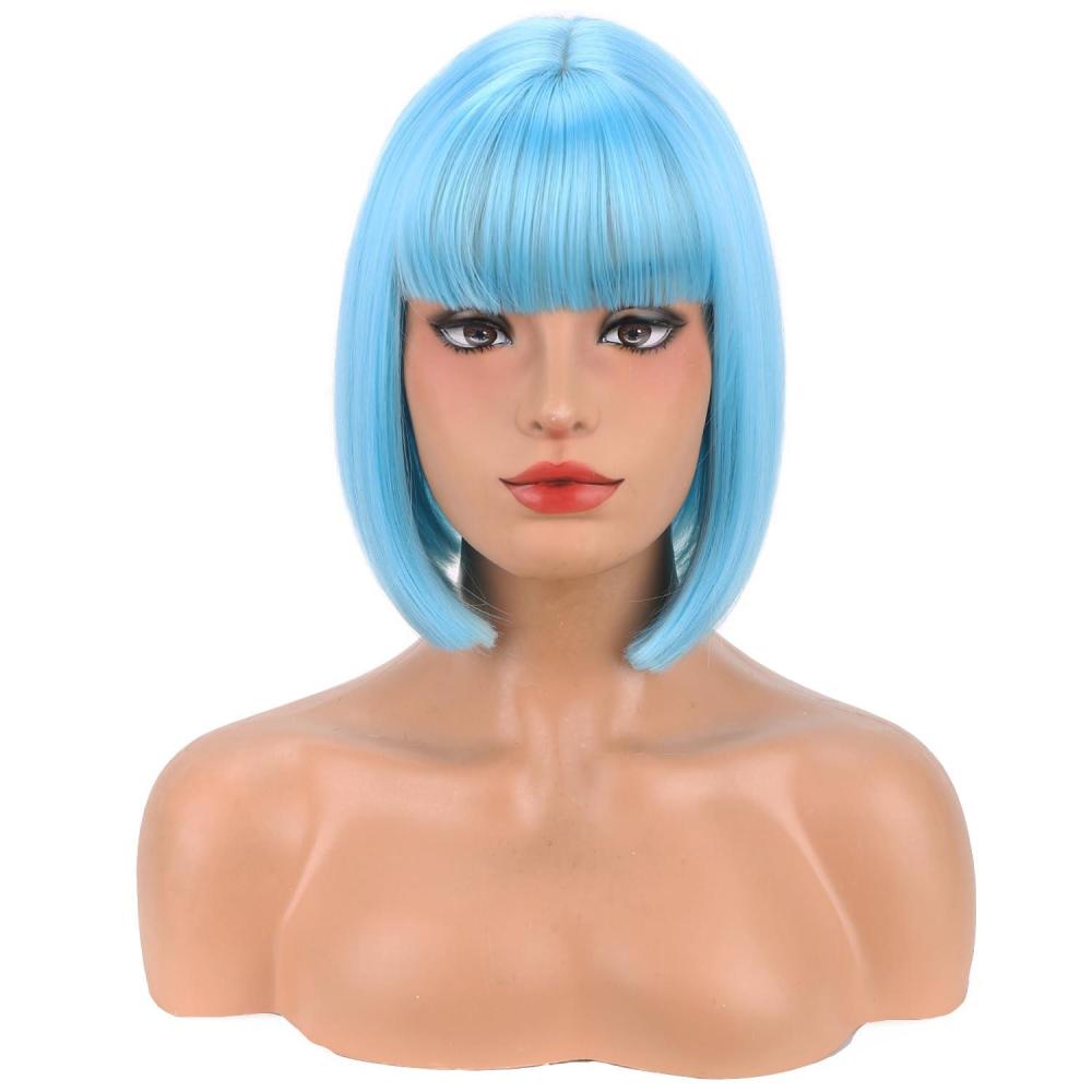 imageGinger Bob Wig for Women Short Orange Bob Wig with Bangs Short Straight Synthetic WigsGingerSky Blue