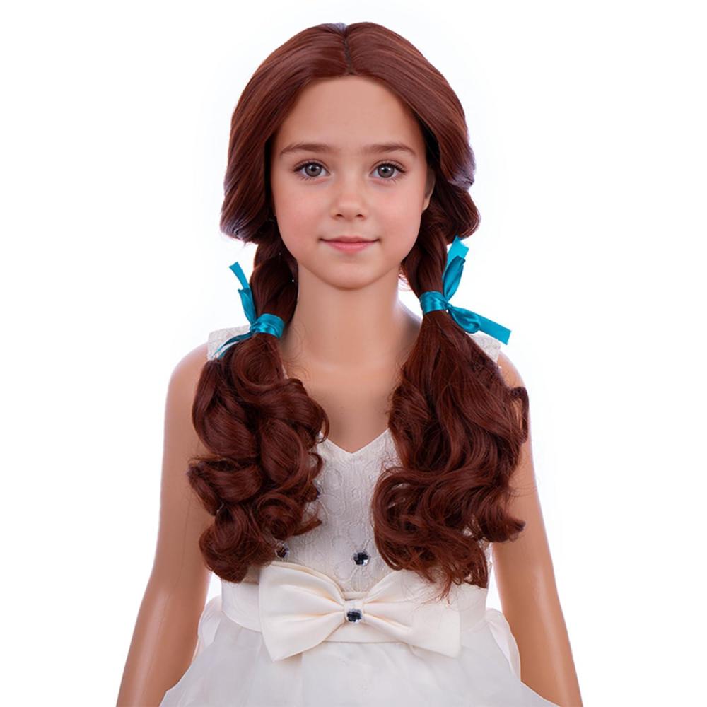 imageGirls Light Brown Wigs with Double Braids Kids Long Cosplay Brown Wigs Children Synthetic Halloween Costume Hair