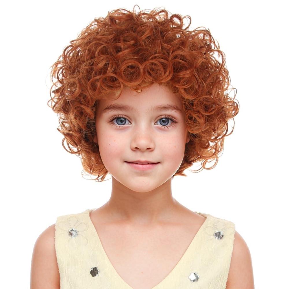 imageKids Child Reddish Orange Wig Girls Short Curly Red Brown Wig Dark Orange Wigs Halloween Cosplay Costume WigsOrange