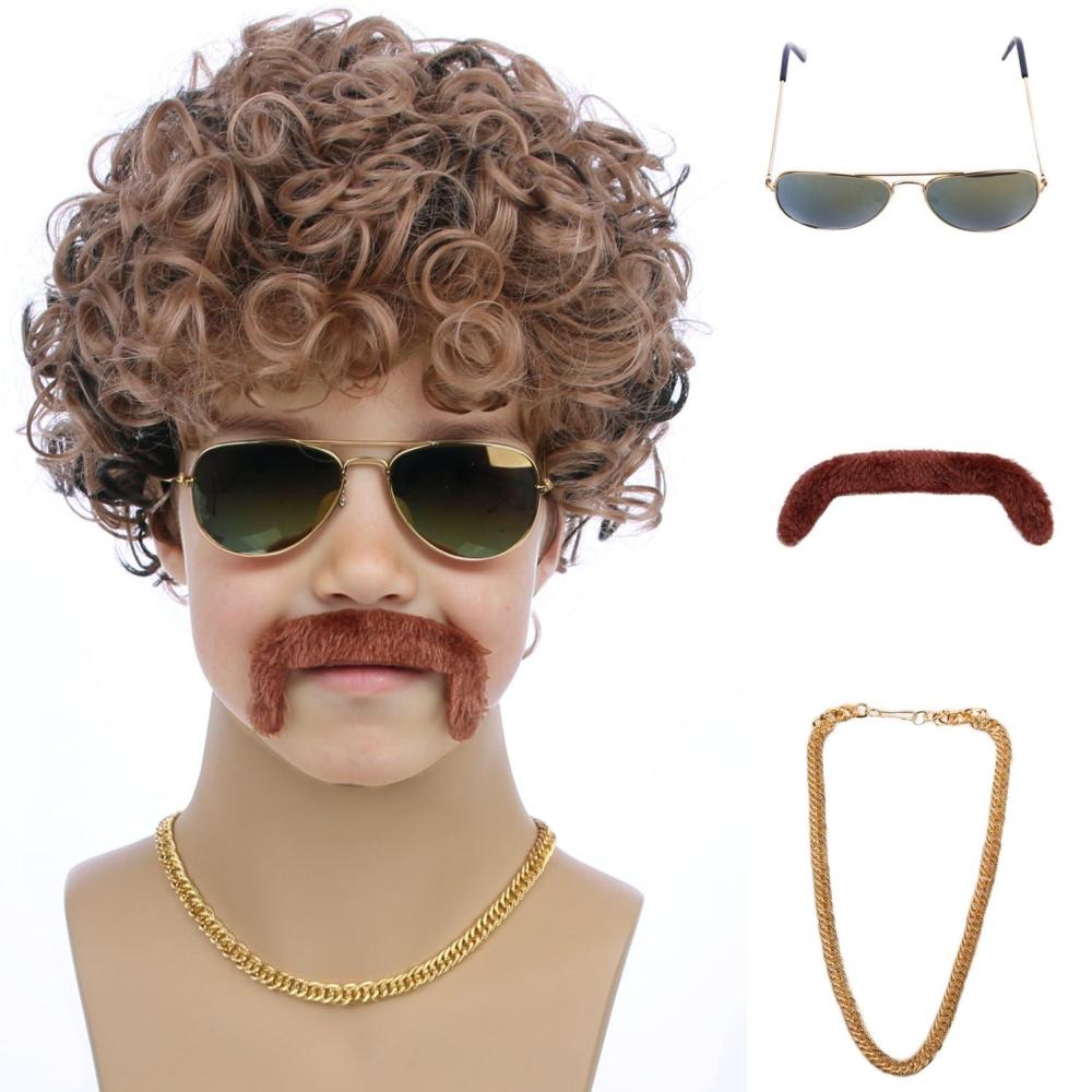 imageKids Disco Blonde Mixed Brown Wig Boys Child Short Curly Blonde Brown Afro Wig 70S Costumes Synthetic hair Wigs for Halloween PartyBlonde Mixed Brown