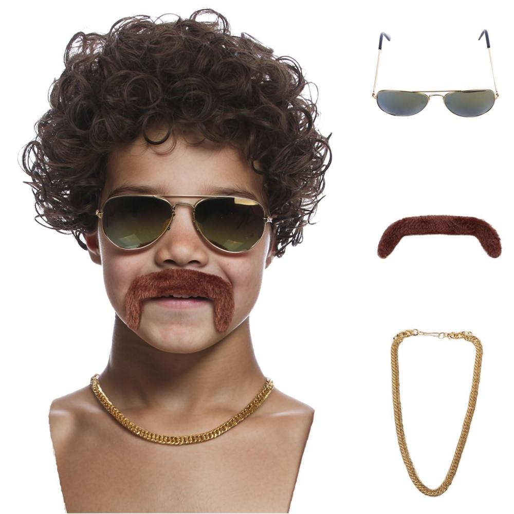 imageKids Disco Blonde Mixed Brown Wig Boys Child Short Curly Blonde Brown Afro Wig 70S Costumes Synthetic hair Wigs for Halloween PartyBrown