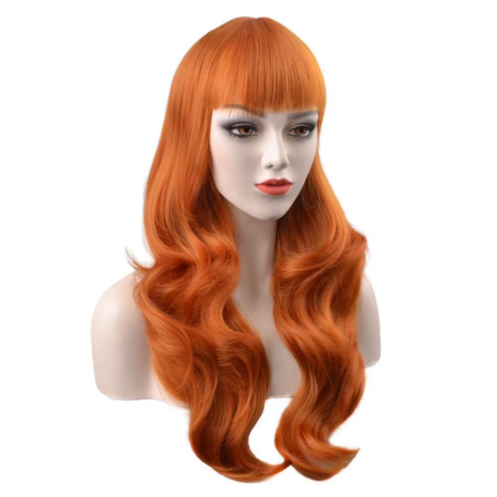 imageLong Strawberry Blonde Wig with Bangs Blonde Wavy Curly Wig for Women Synthetic Hair Heat Resistant WigsOrange