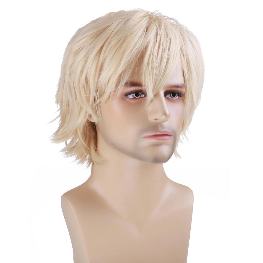 imageMen Short Blonde Wig Male Light Blonde Wig Synthetic Hair