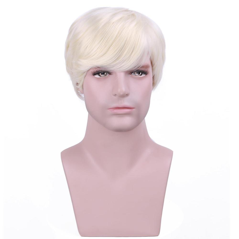 imageMens Blonde Wig Short Straight Blonde Wig Male Wig Heat Resistant Synthetic Wig with Scarf