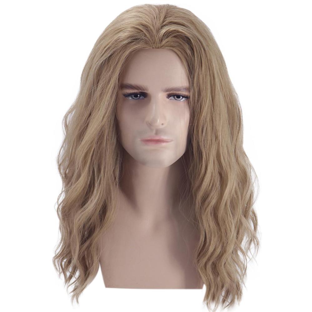 imageMens Light Blonde Wig Long Wavy Blonde Wig for Men Male Shoulder Length Hair Synthetic WigsAsh Blonde