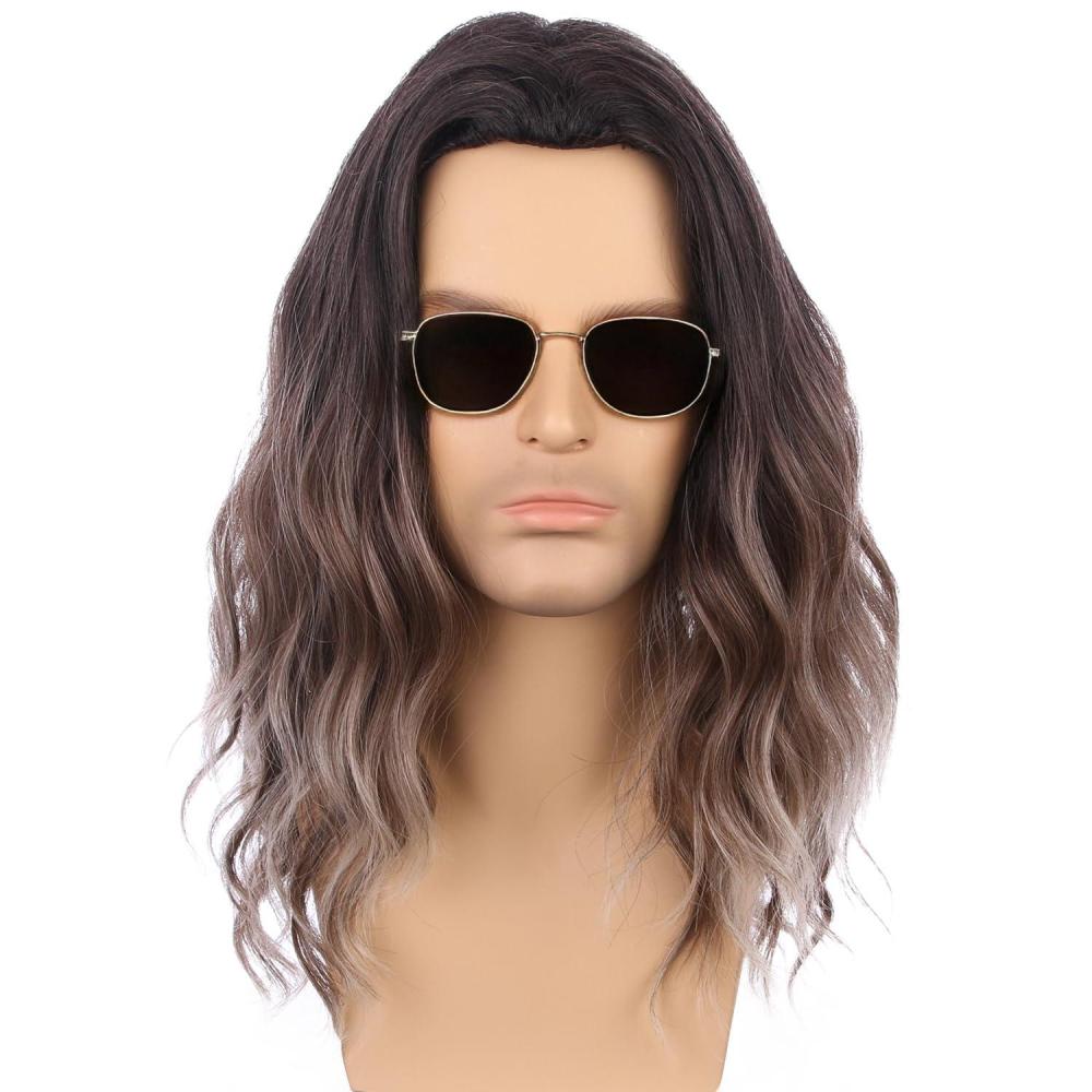 imageMens Light Blonde Wig Long Wavy Blonde Wig for Men Male Shoulder Length Hair Synthetic WigsBrown to Blonde