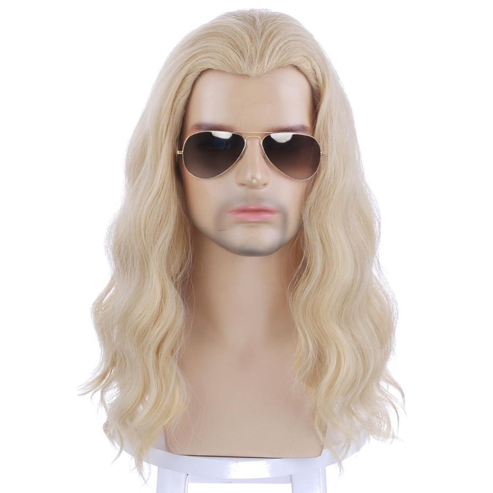 imageMens Light Blonde Wig Long Wavy Blonde Wig for Men Male Shoulder Length Hair Synthetic WigsMixed Blonde
