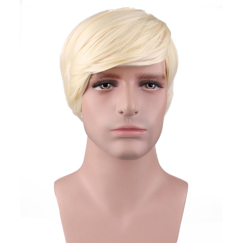 imageMens Short Blonde Wig Light Blonde Wig for Men Natural Hair Men Toupees Synthetic Wig with Wig CapLight BlondeLight Blonde