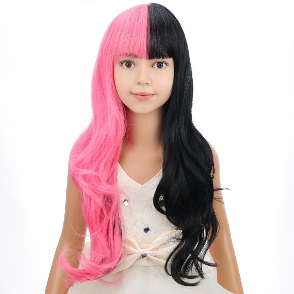 imagePurple Pink Wig Long Wavy Wig Purple and Hot Pink Wigs for Women Heat Resistant Synthetic Hair Womens Costume Cosplay Party WigsHalf Black and Half Pink