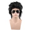 image80s Brown Male Wig Mens Mullet Punk Rocker Light Brown Curly Wig Cosplay Halloween Synthetic HairBlack