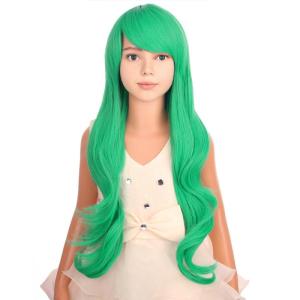 14 Inches Rainbow Wig Short Wavy Pastel Wig with Bangs Multi Color Wigs for Women Girls Heat Resistant Synthetic Cosplay Costume Wigs(Dark Green)