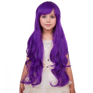 14 Inches Rainbow Wig Short Wavy Pastel Wig with Bangs Multi Color Wigs for Women Girls Heat Resistant Synthetic Cosplay Costume Wigs(Dark Purple)