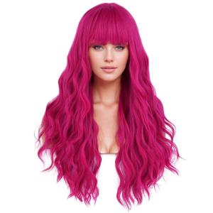 14 Inches Rainbow Wig Short Wavy Pastel Wig with Bangs Multi Color Wigs for Women Girls Heat Resistant Synthetic Cosplay Costume Wigs(Hot Pink)