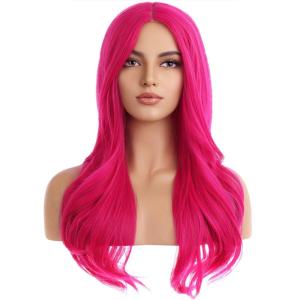 27 Inches Orange Wig Long Wavy Wig Dark Orange Wig for Women Girls Milddle Part Ginger Wig Heat Resistant Synthetic Hair Cosplay Wig (Orange)(Hot Pink)