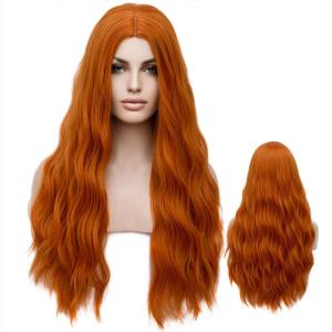 27 Inches Orange Wig Long Wavy Wig Dark Orange Wig for Women Girls Milddle Part Ginger Wig Heat Resistant Synthetic Hair Cosplay Wig (Orange)(Orange)
